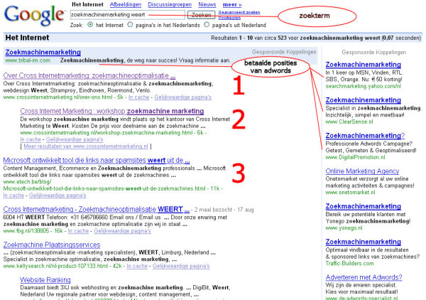Google zoekmachineresultaten